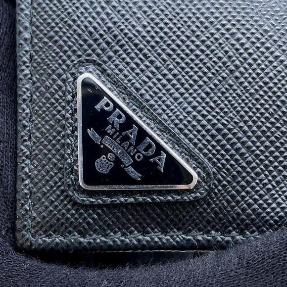 Prada Coin Case Triangle Logo Saffiano Leather Wallet Black - Picture 5 of 7